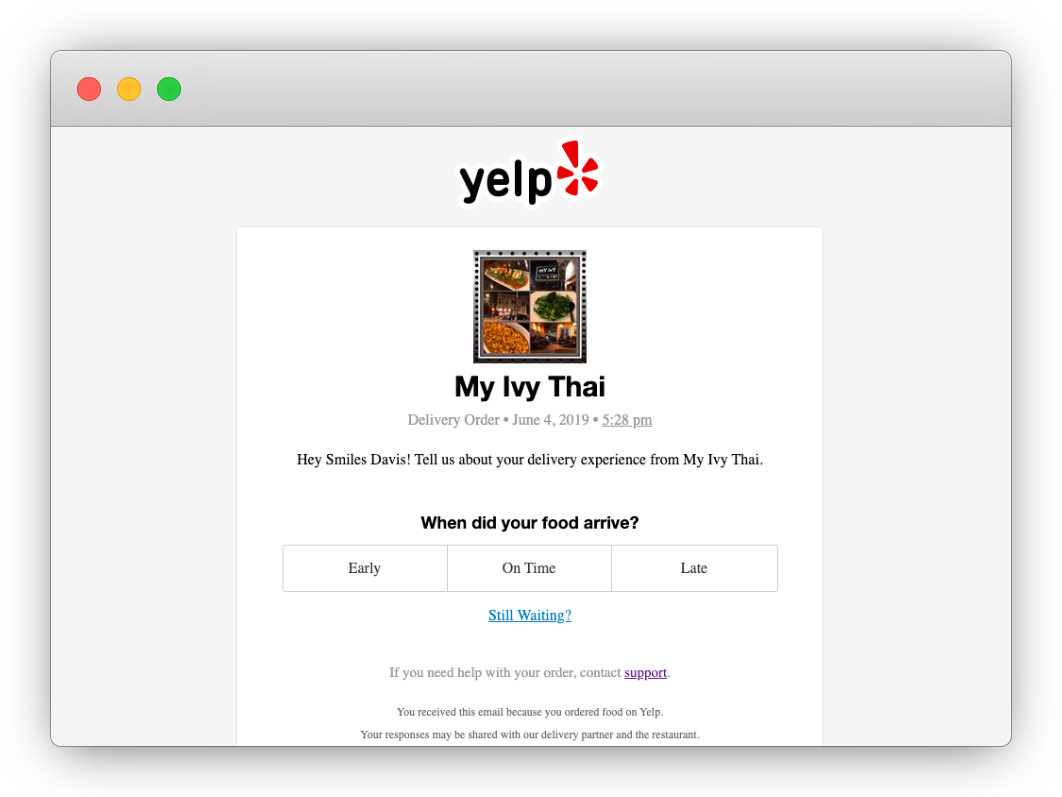 Yelp Customer Feedback Survey Email Invitation