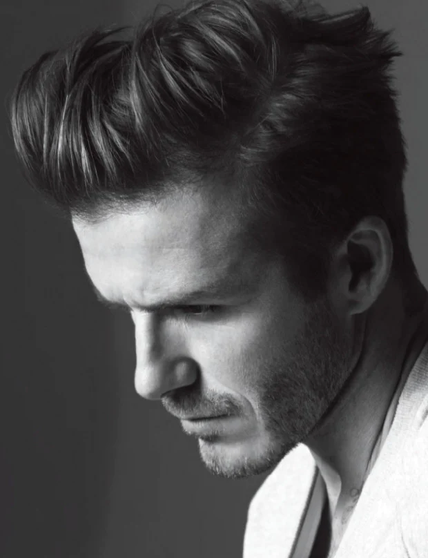 Picture of a Beckham wearing the pompadour hairstyle