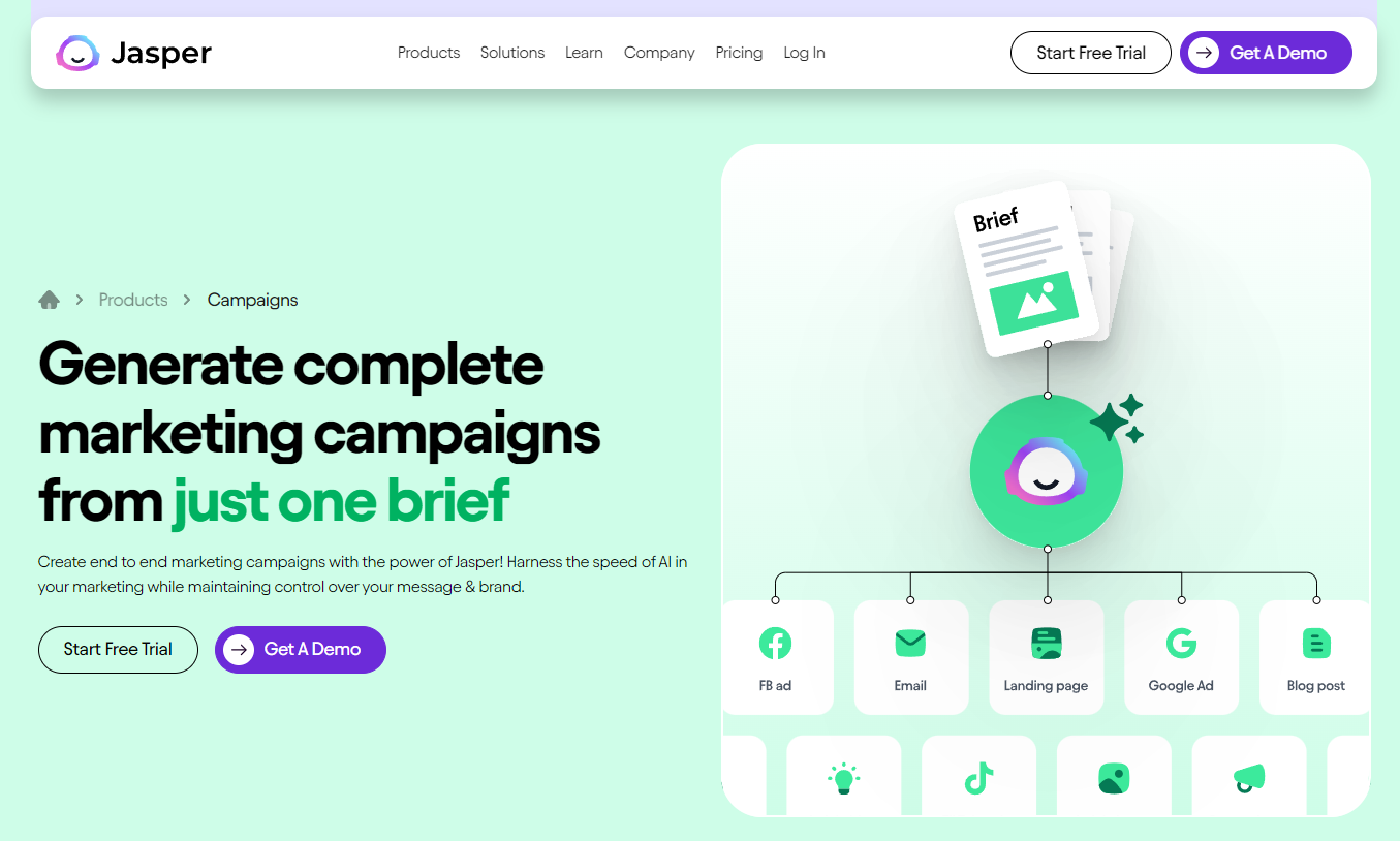 Generate complete marketing campaigned from just one brief with Jasper Ai