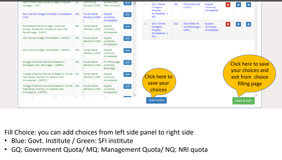 Step 7 of choice filling of gujarat neet counseling for narendra modi medical college  admission