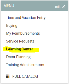 Image of the Atlas menu with "Learning Center" highlighted