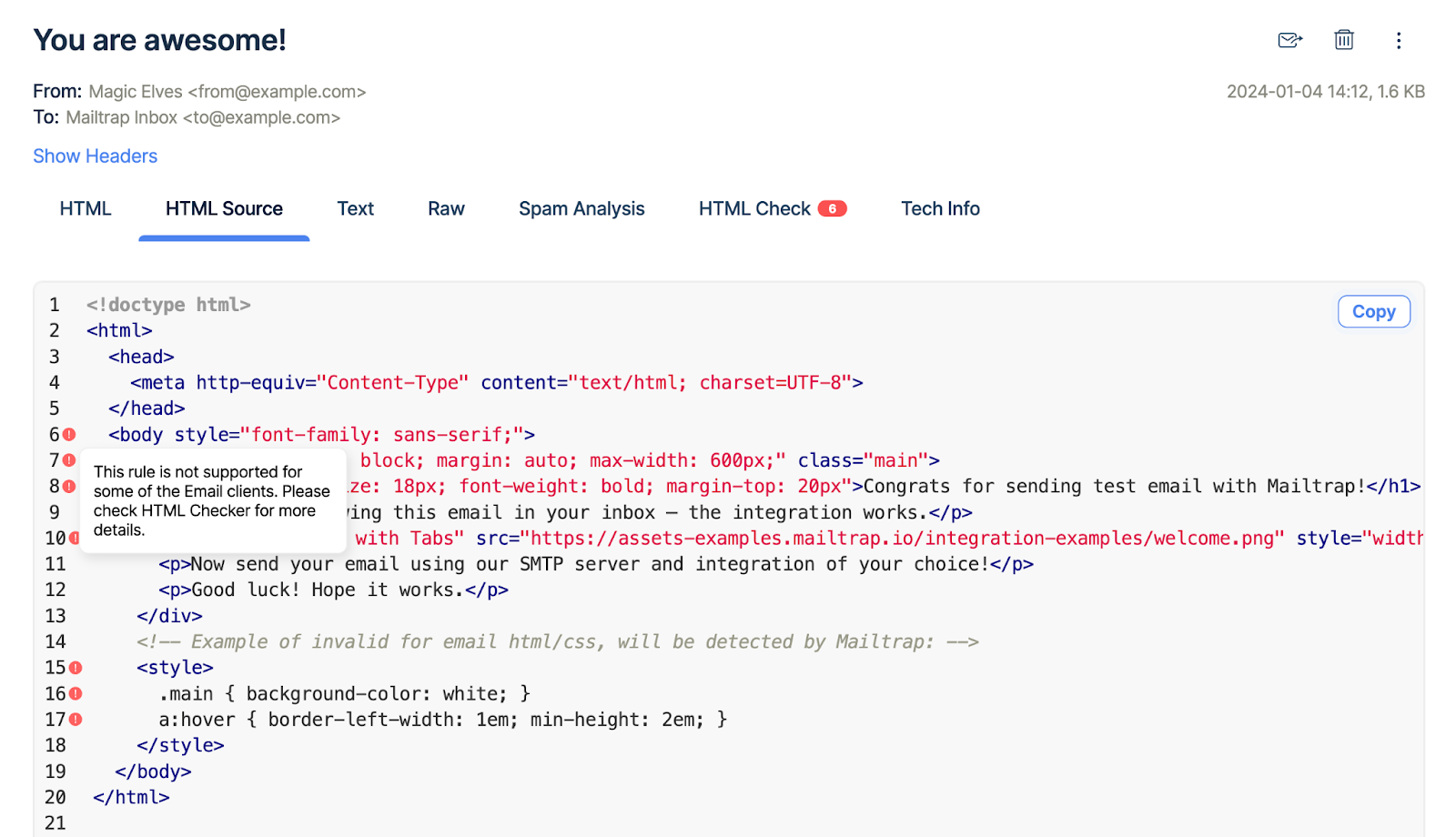 Mailtrap Email Testing HTML Source