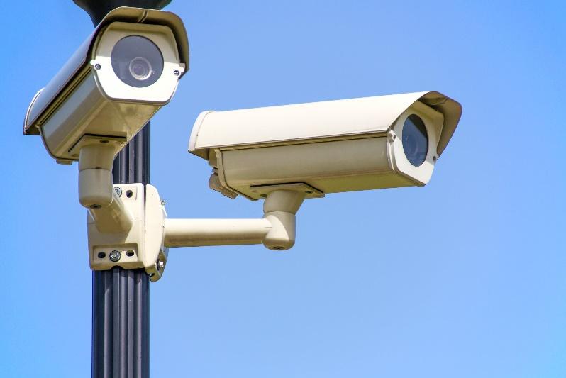 A pair of security cameras Description automatically generated
