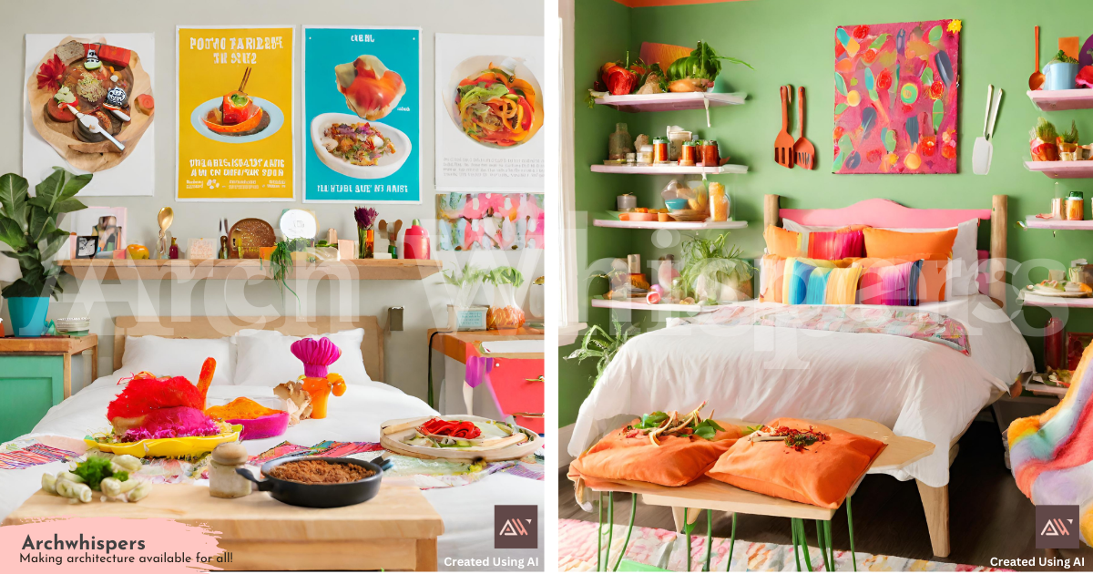 A Chef-Themed Bedroom With Food Quotes & Utensil Wall Hangings