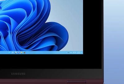 Lower right corner of a Galaxy Book screen showing a portion of the homescreen and a portion of a black screen