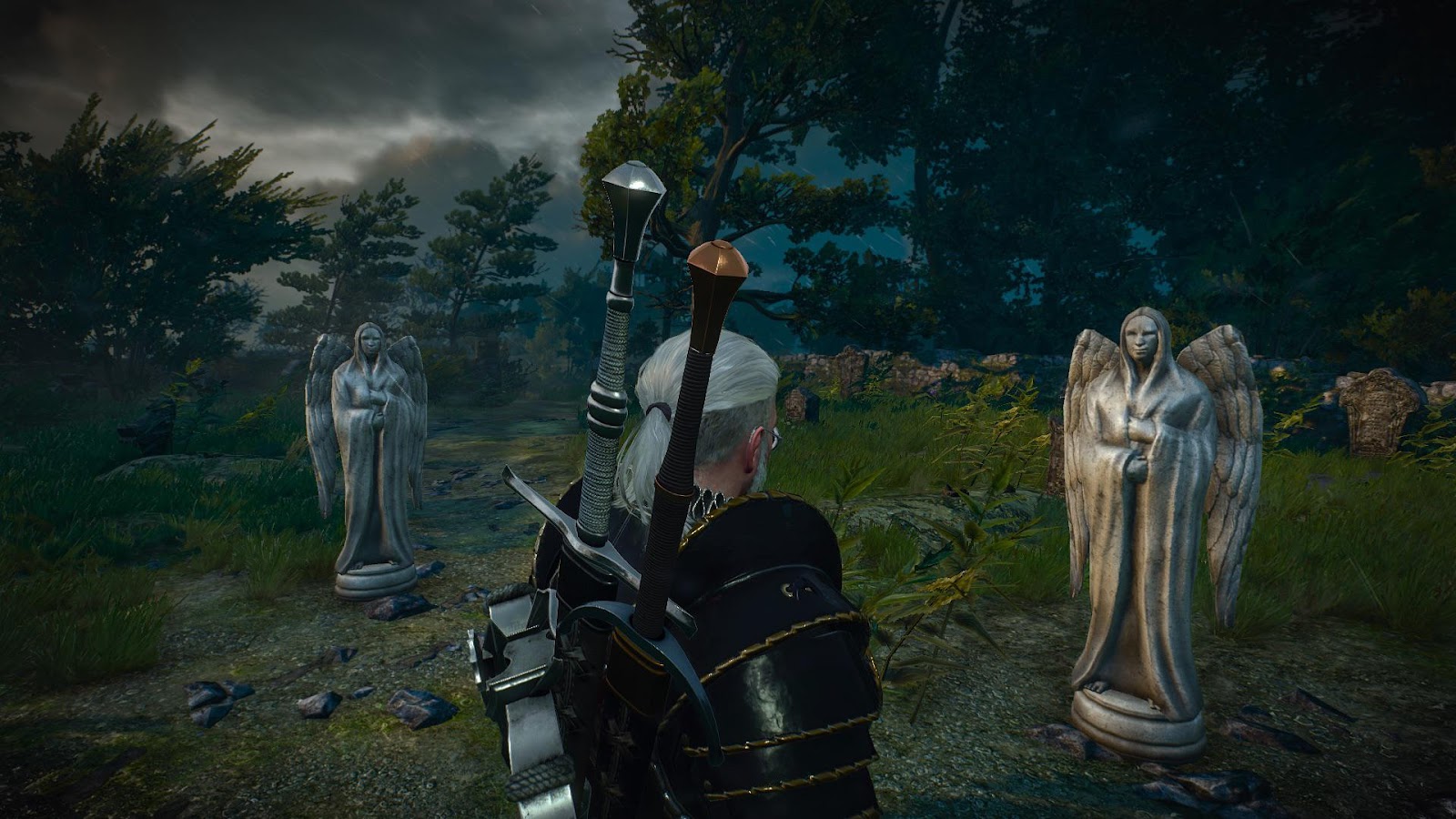 Anyone else freaked out when these angels at the cemetery turned around?  Reminds me a lot of the Weeping Angels at Doctor Who. : r/witcher