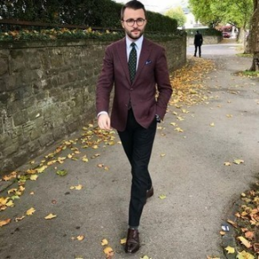 Burgundy Blazer with Black Trousers and White Shirt