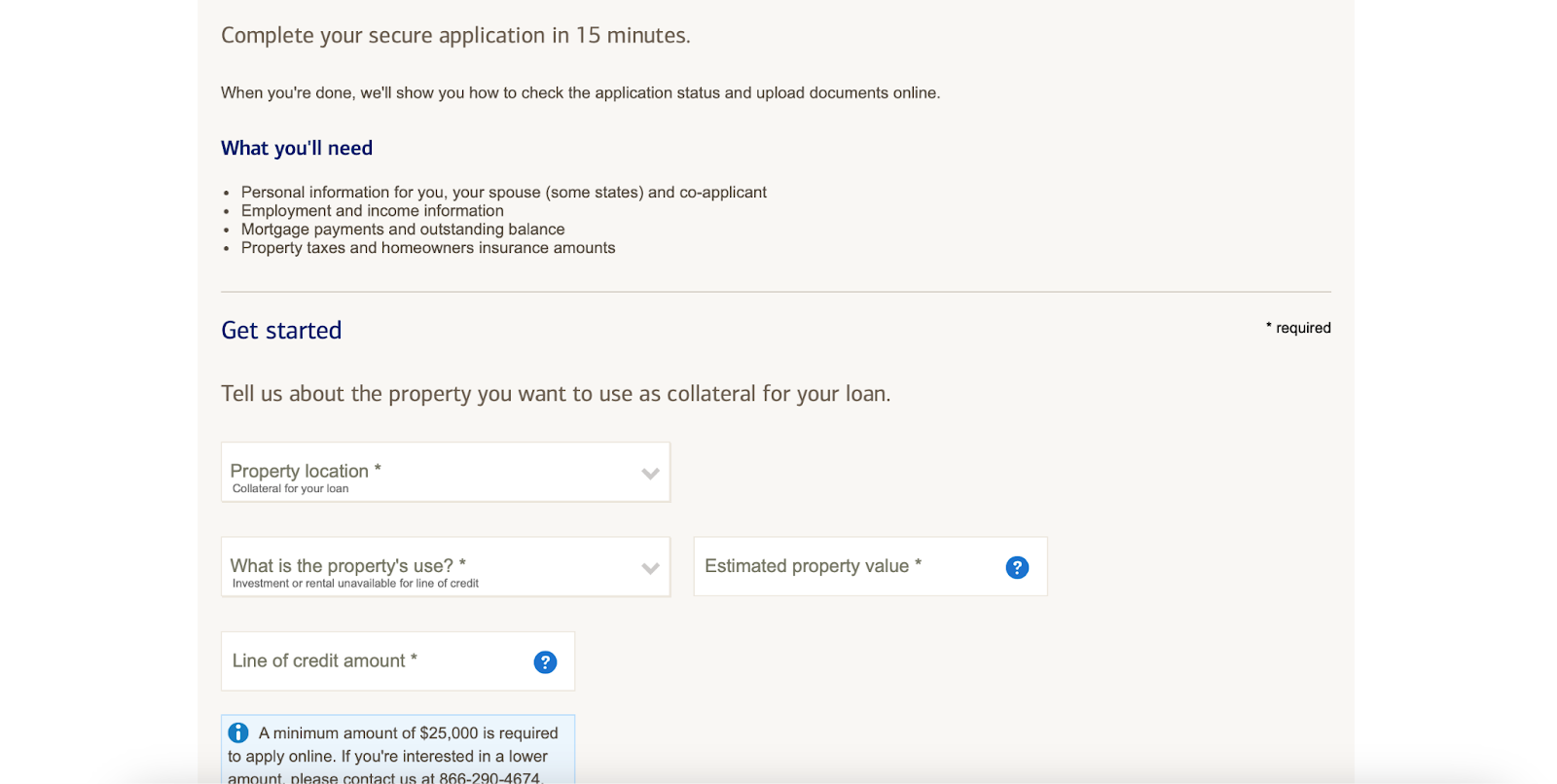 Bank of America online application