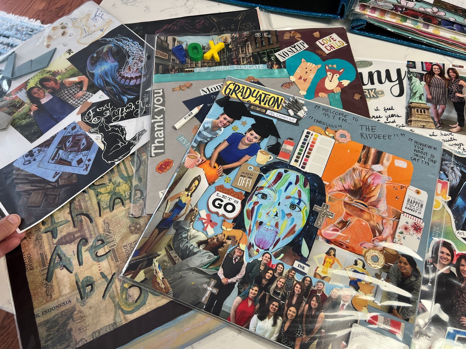 Scrapbook pages from Tiffany Fox's AP Art and Design Class. This is a collaborative class project where students each create a scrapbook page that reflects their year spent in AP Art. This is a mixed media art project designed by Tiffany Fox of MrsTFox Resources Art Curriculum
