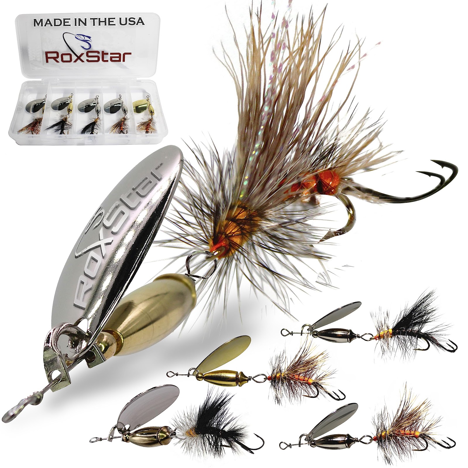 RoxStar Fly Strikers Proven Nationwide to Out-Fish Any Spinner | Hand-Tied in The USA | Most Versatile Fishing Spinner Ever! Trout, Bass, Steelhead | Stop Fishing - Start Catching 1/8oz Series 1