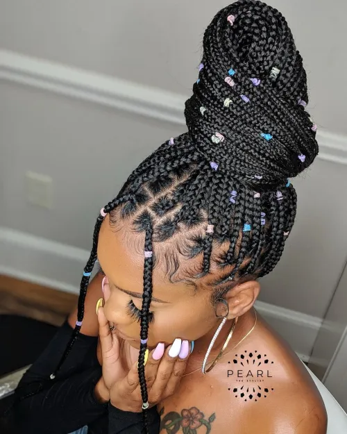 Accessorized Box Braid Bun