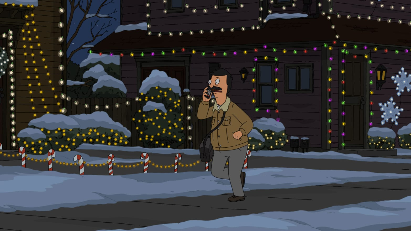 Bob running to his kids holiday performance in the episode "The Plight Before Christmas" one of the best holiday tv episodes.