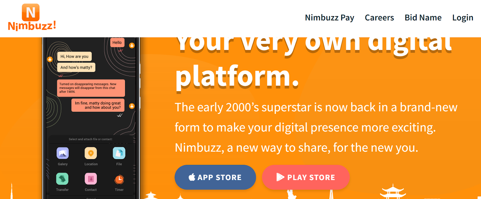 Nimbuzz website snapshot highlighting the services it provides.