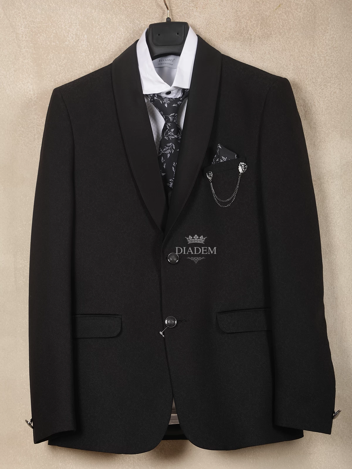Black Cotton Blend Coat Suit Indian Groom Outfit | Diadem