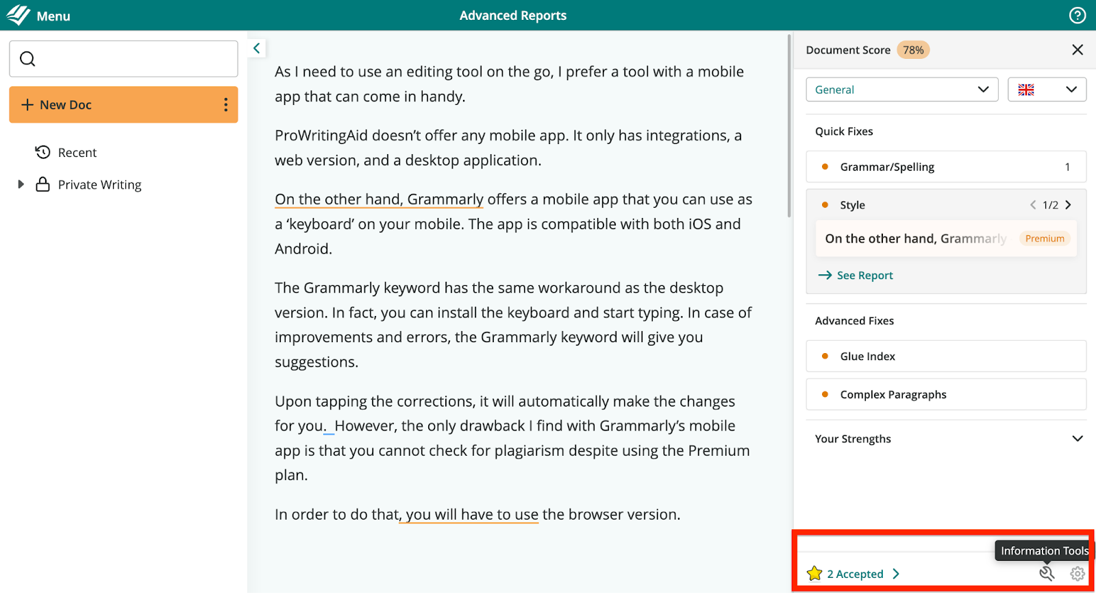 ProWritingaid dashboard