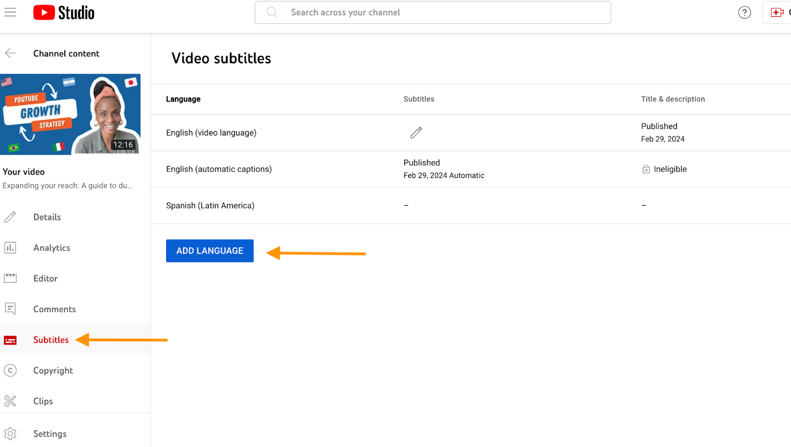 youtube video subtitles landing page