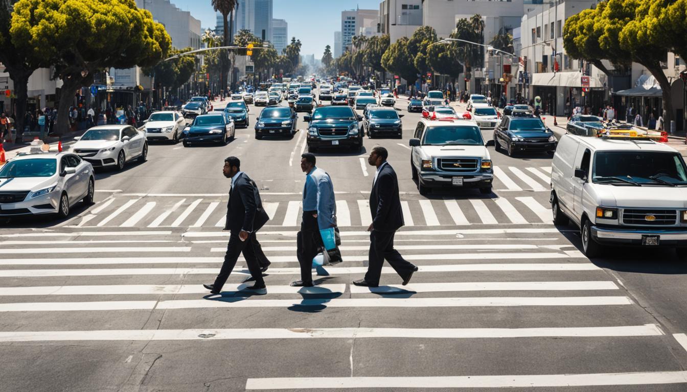 A group of men crossing a streetDescription automatically generated