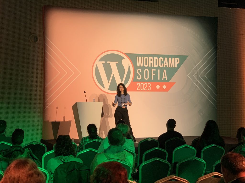 Diana Koshedzhiyska at WordCamp Sofia 2023, April 22, 2023, "John Atanasov" Forum, Sofia Tech Park