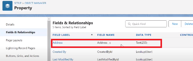 Step 2: Configure an Address custom field on the Property object  