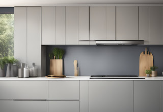 Sleek, minimalist cupboard handles in a modern kitchen setting. Clean lines, metallic finish, and contemporary design