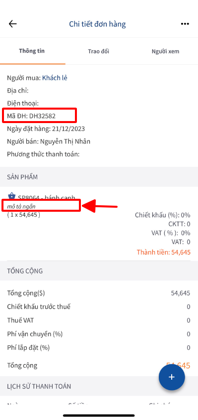 Bổ sung ghi chú sản phẩm trong chi tiết đơn hàng trên App