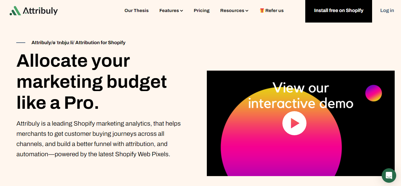 Attribuly’s homepage gives you a glimpse of the app’s interface and expected UI.