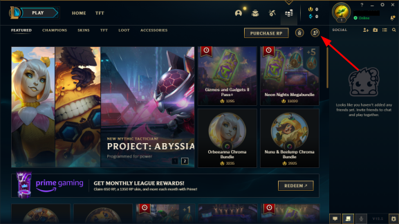 Schermata dell'applicazione client di League of Legends aperta nella pagina dello store