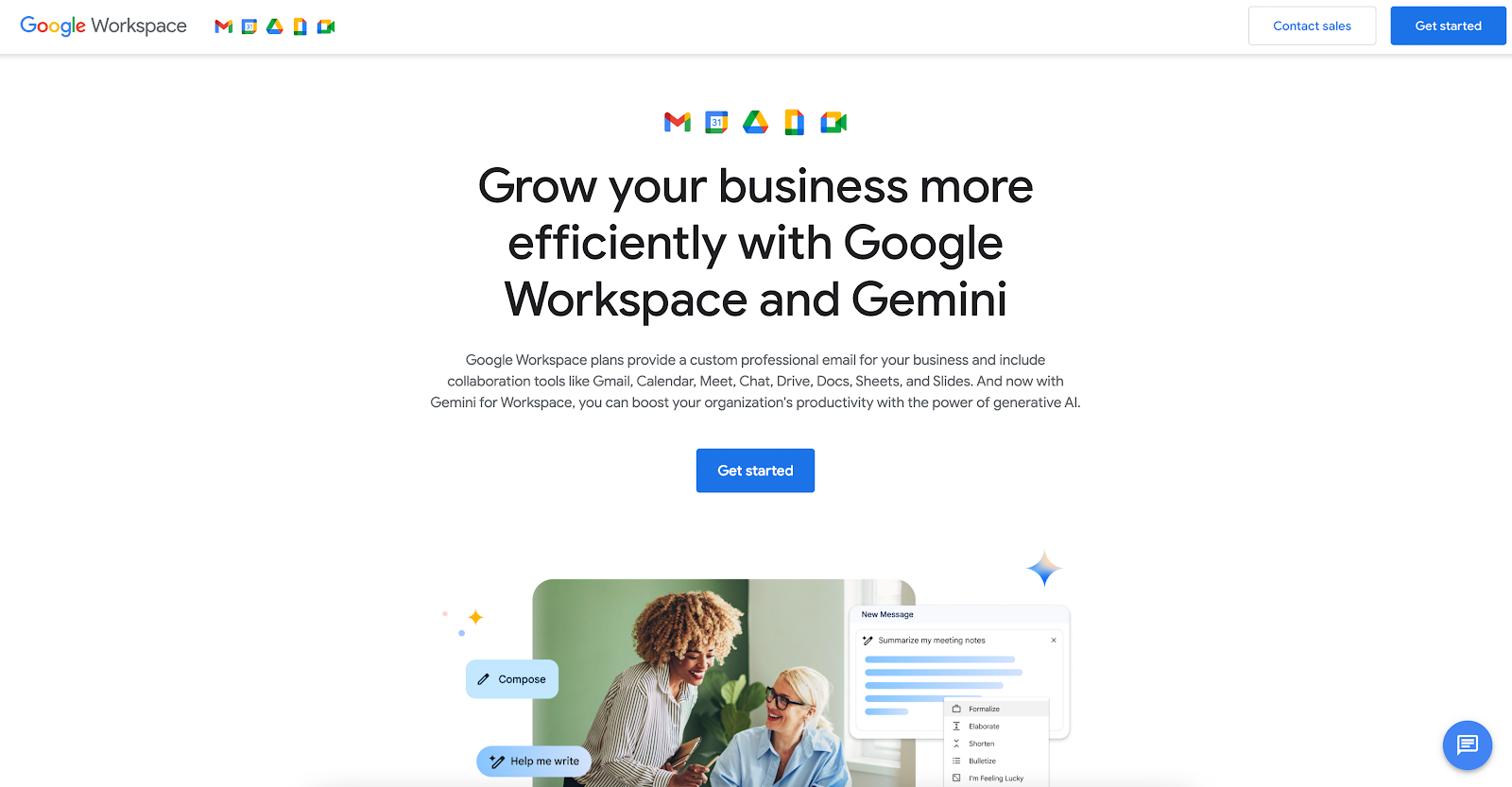 Google Workspace home page. 