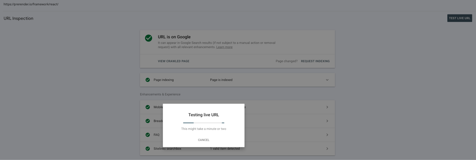 Page indexing results in Google Search Console