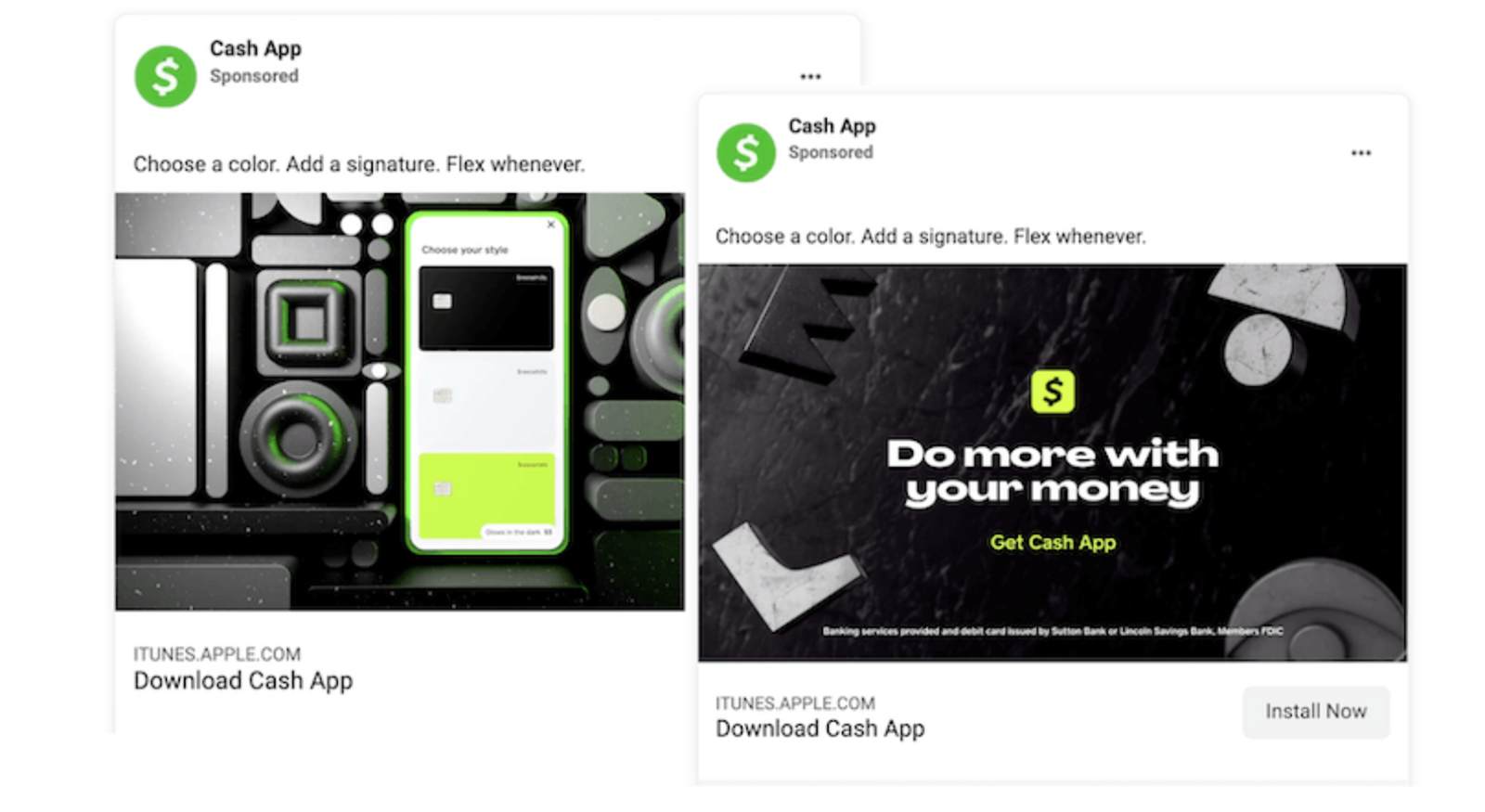 Cash App features short, straightforward copy in its Facebook ad