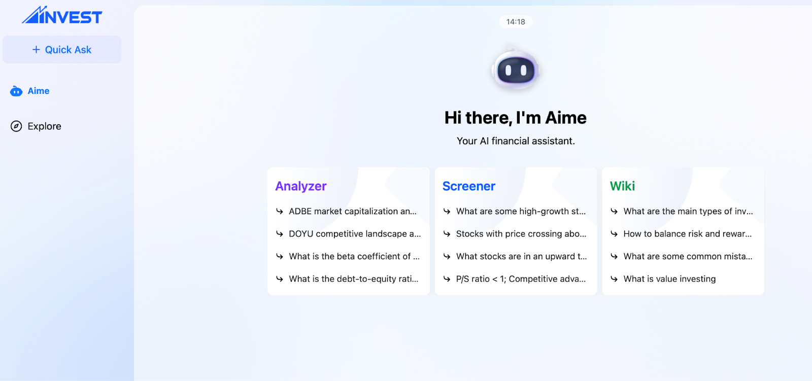 Aime is an AI Investment assistant 