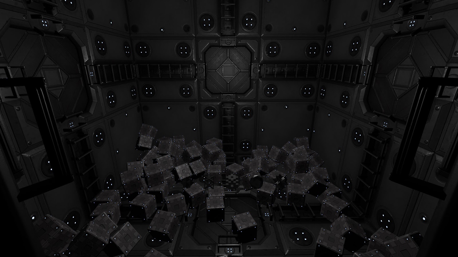 A room inside of the VRChat world CUBES filled with a bunch of smaller cubes.
