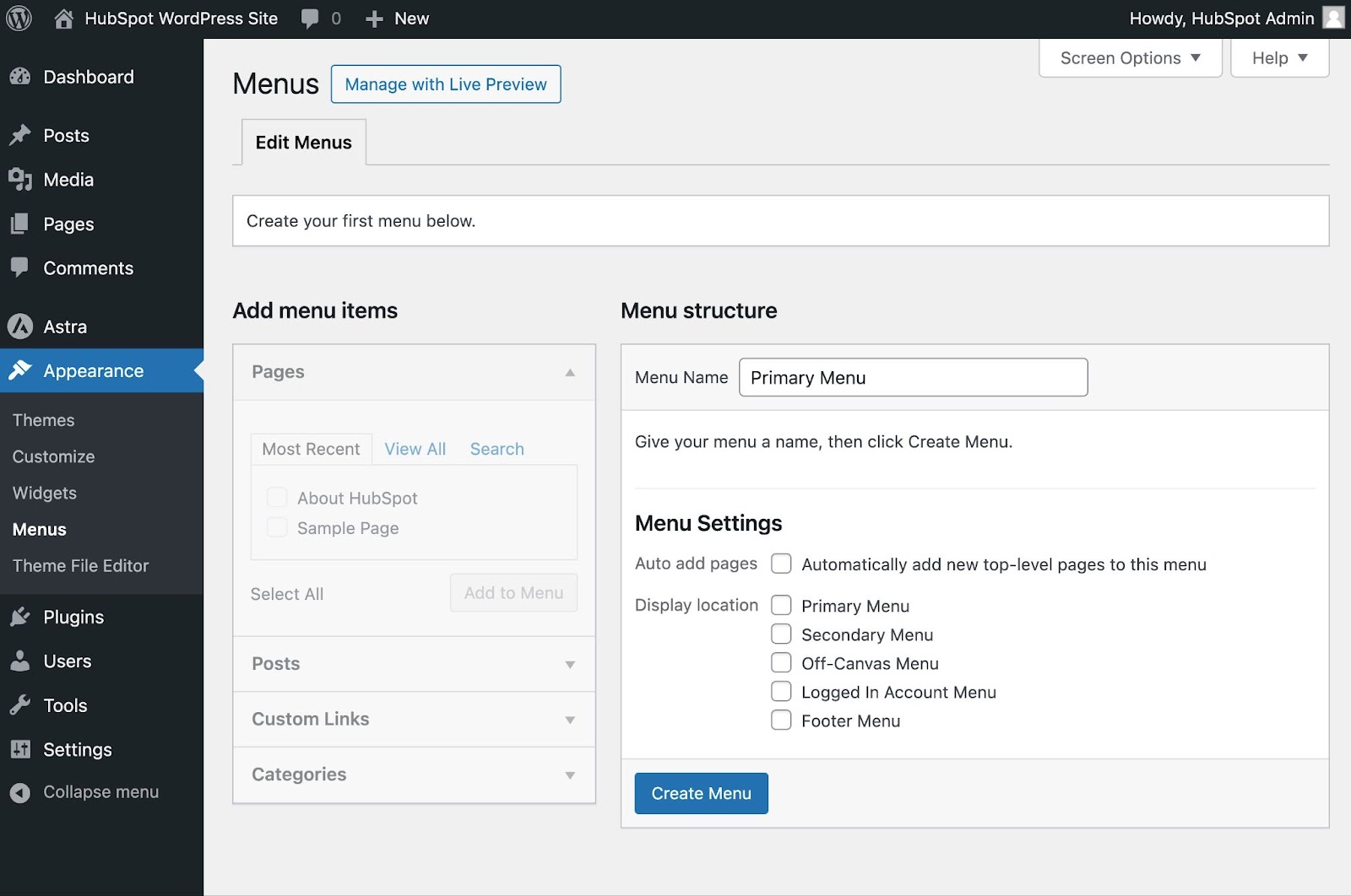how to use wordpress – the menus options page on a wordpress website