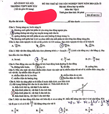 Đề thi thử tốt nghiệp môn vật lí trường thpt Sơn Tây HN lần 2 năm 2024 mã đề 314 - Blog Góc Vật lí - pdf - tải về miễn phí