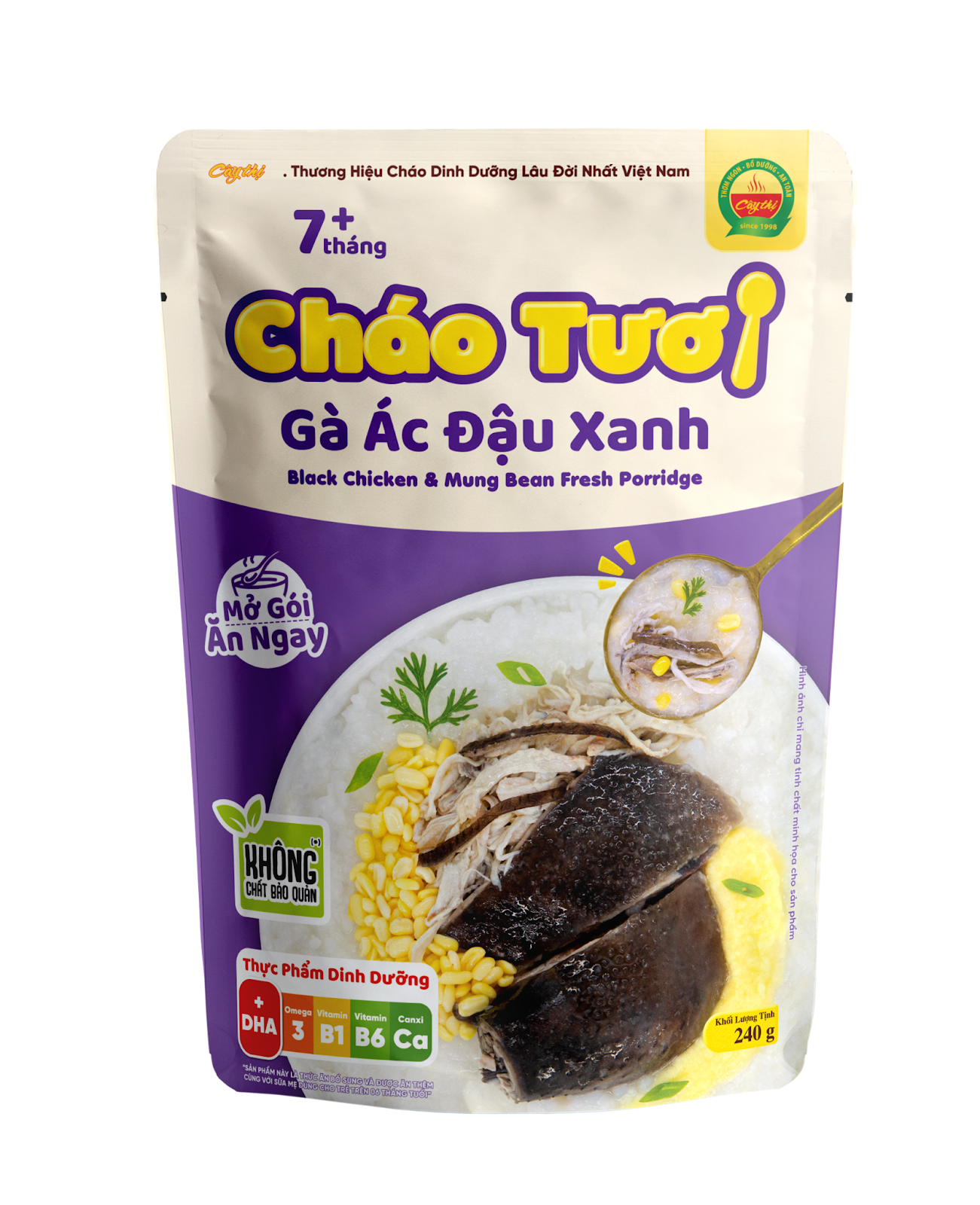 Cháo tươi nhuyễn gà ác đậu xanh