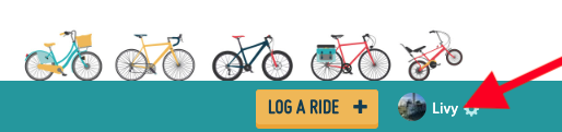 A screenshot highlighting the your username in the top right hand corner of the Love to Ride site