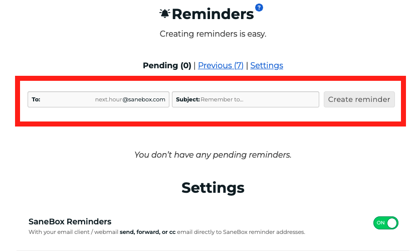 SaneBox One of Key Features: SaneReminders
