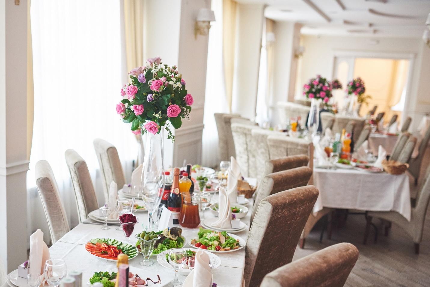 A breakfast table with food