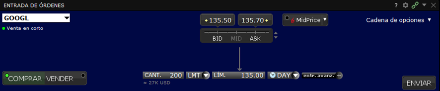 Orden limitada en Interactive brokers