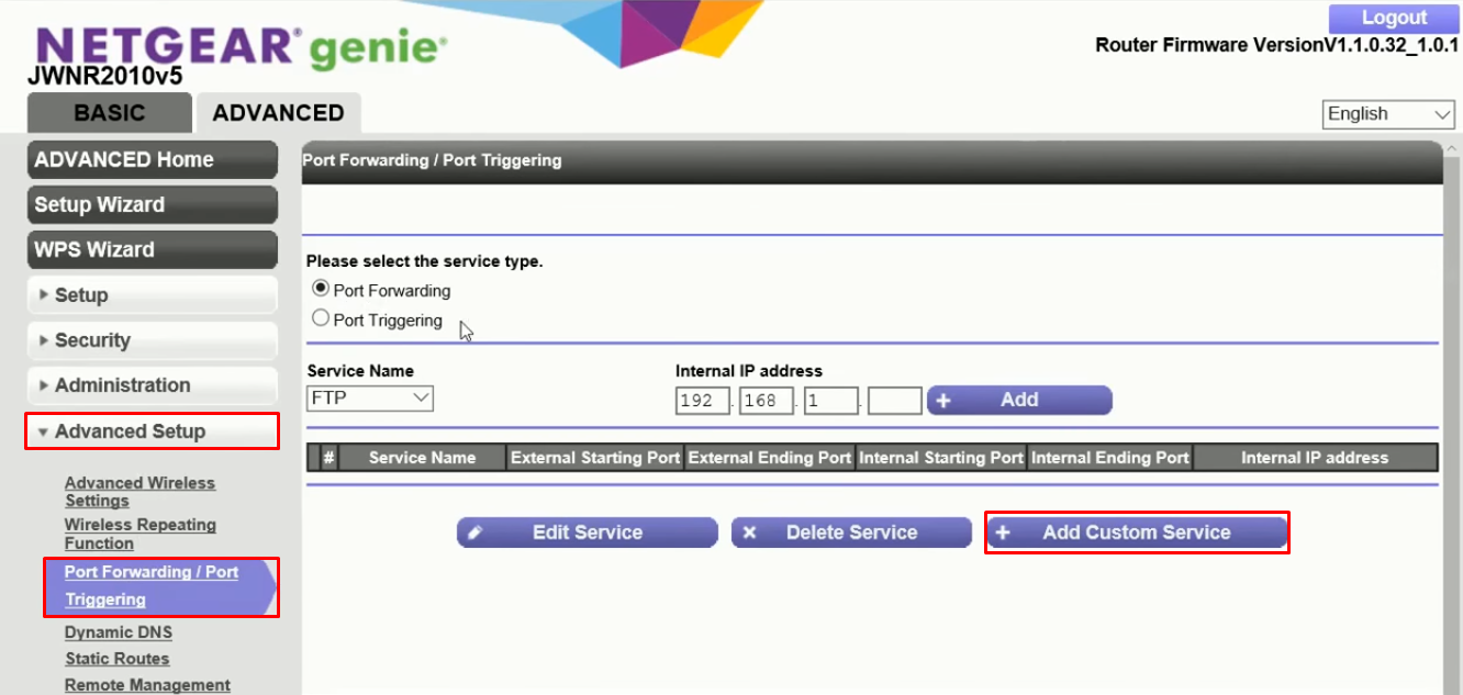 Netgear router port forwarding settings