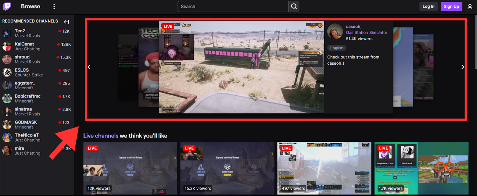 homepage carousel twitch ads