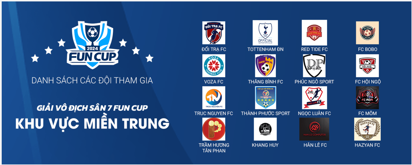 Danh sách các đội tham gia Fun Cup 2024 khu vực miền Trung