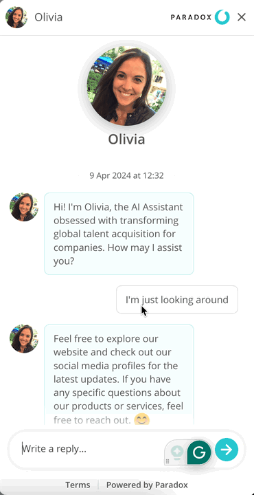 Olivia chatbot by Paradox