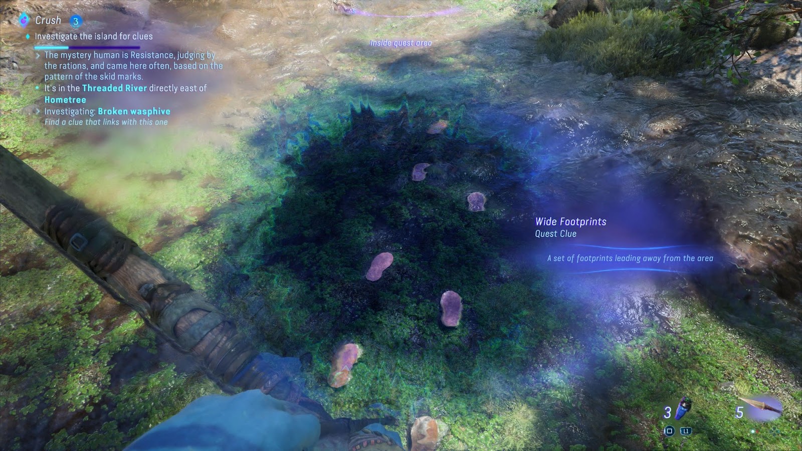 An in game screenshot of the wide footprints clue from the game Avatar: Frontiers of Pandora