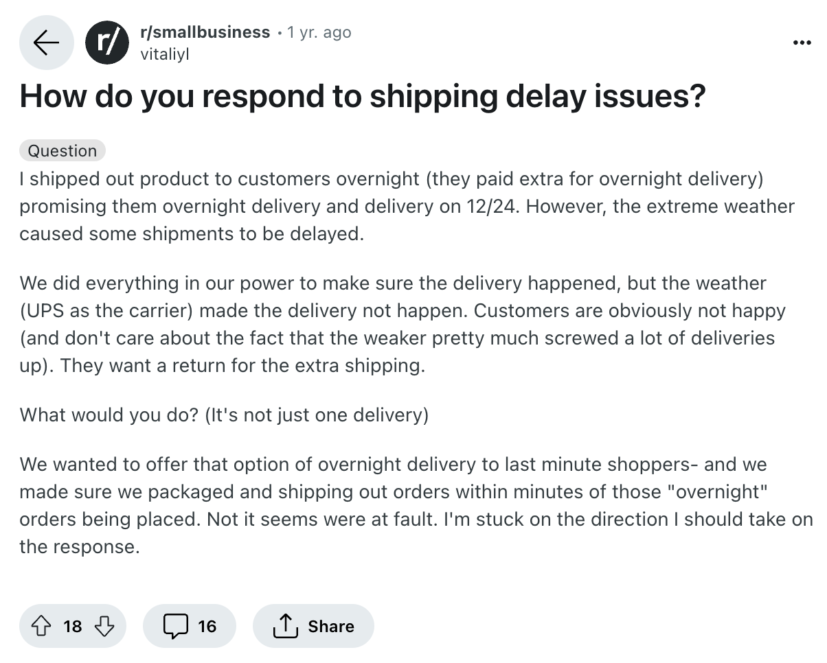 reddit shipping delays issues