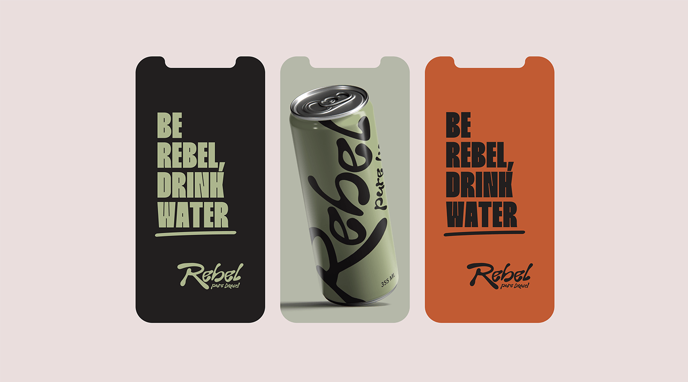 brand identity branding  visual identity logo Logo Design rebel packing Packaging water soda can