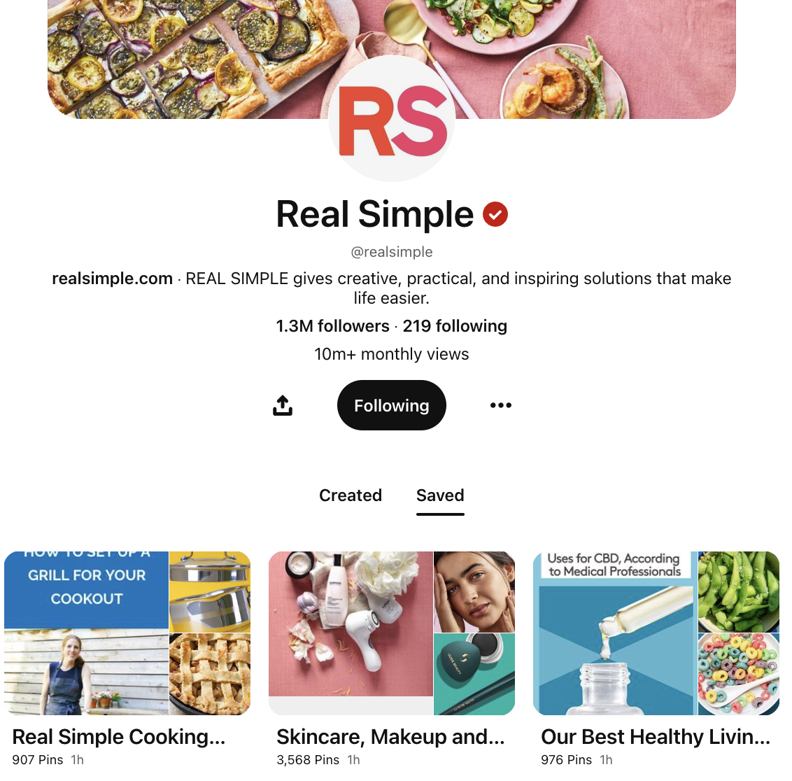 seo for Pinterest example; Real Simple Magazine