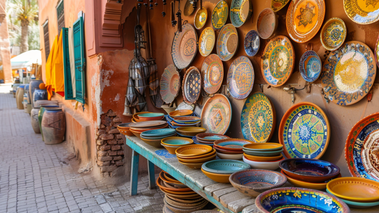 A souk selling Moroccan plates in Marrakesh