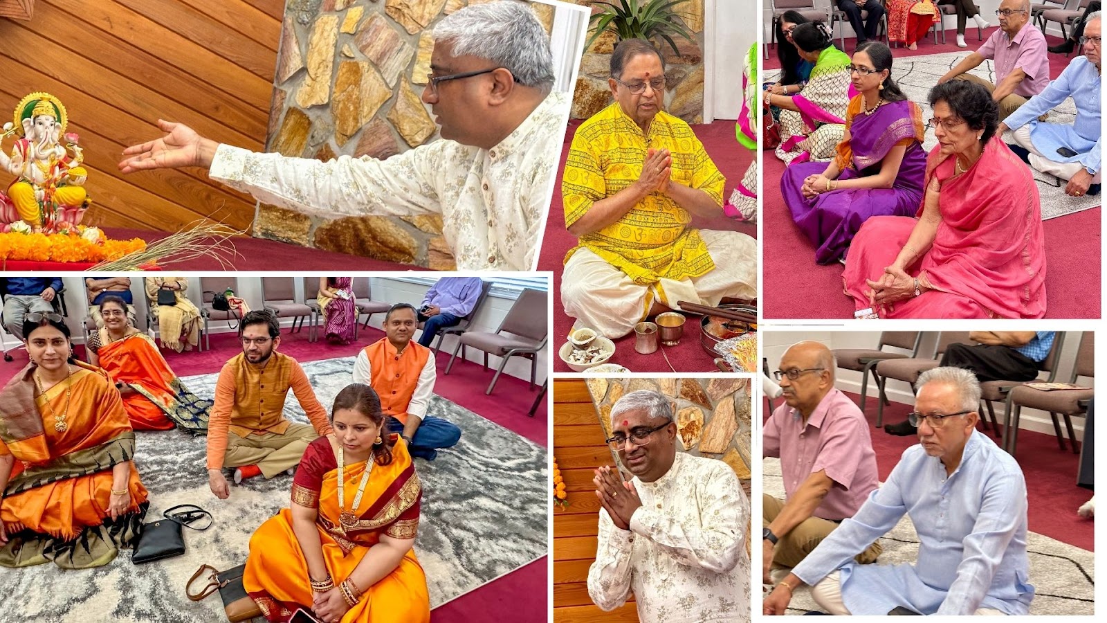 Attendees participating in puja and collective chanting. 