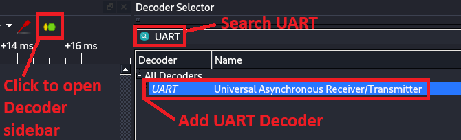 Applying the UART protocol decoder in PulseView